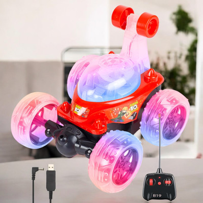 Mahi Zone Rechargeable Remote Control 360 Degree Stunt Car Music & Lights for Kids_M442(Red)
