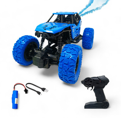 FANSEEKART Rechargeable Remote Control Rock Crawler Car with Metal Body and Mist Effect_M18(Blue)