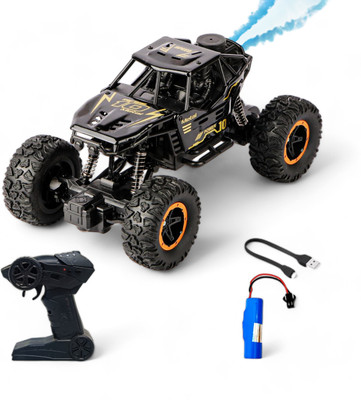 fizz Remote Control Metal Car for Kids with Mist Smoke Monster Truck rock crawler_AR1(Black)