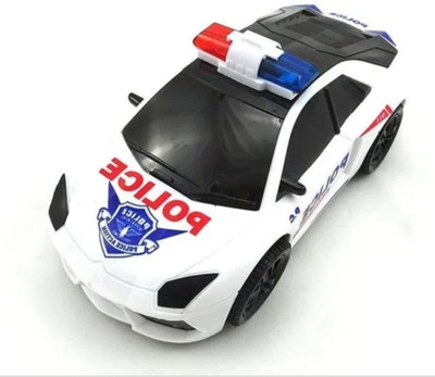 AS TRADERS Police Car with 3D Flashing Light & Sound 360 Degree Rotating P28(White)