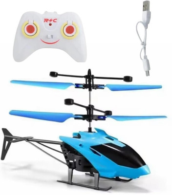 august Kids Plastic Induction Type 2-in-1 Flying Helicopter with Remote(Blue)
