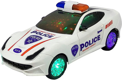 AS TRADERS Police Car with 3D Flashing Light & Sound 360 Degree Rotating P24(White)