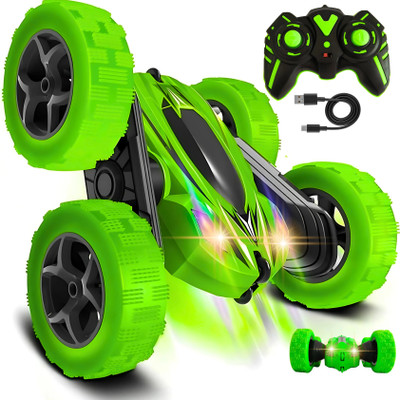 ARMMAN STAR Remote Control Stunt Car 4WD Double Flip Sided 360° Rotating RC Toys Off Roading(Green)