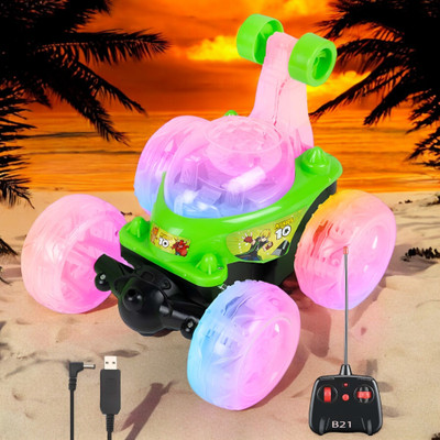 Mahi Zone Rechargeable Remote Control 360 Degree Stunt Car Music & Lights for Kids_M404(Green)