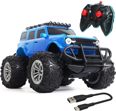Wembley Rechargeable Adventure Jeep Off Roader All-Terrain & 4 Headlight Mode RC Car(Blue-Black)