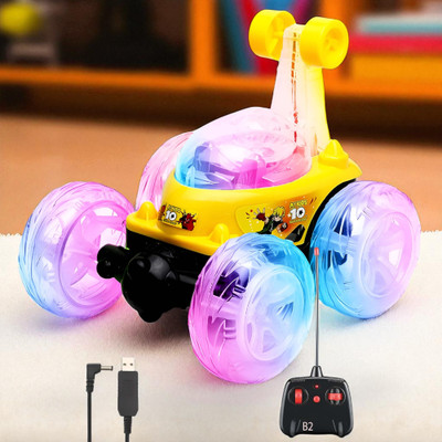 Just97 Rechargeable Remote Control 360 Degree Stunt Car Music & Lights for Kids_796(Yellow)