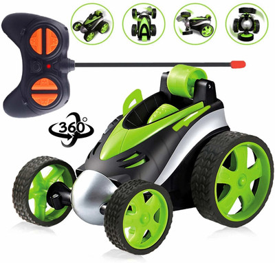 Mahi Zone Rechargeable Remote Control 360 Degree Plastic Rolling Stunt Car for Kids_65M(Green)