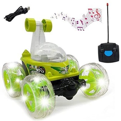 TOYACHI Rechargeable Remote Control 360 Degree Rotating Stunt Car for Kids M110(Green)