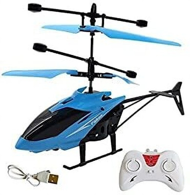 Toodles New_Kids Plastic Induction Type 2-in-1 Flying Helicopter with Remote12(Blue)