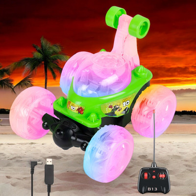 Mahi Zone Rechargeable Remote Control 360 Degree Stunt Car Music & Lights for Kids_M396(Green)