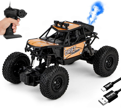 FUNBOX Remote Control Car Toy with Spray Smoke Feature|Rock Crawler Toy with High-Speed(Golden)