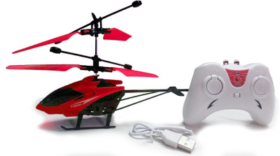 TOYSFIRE Kids Plastic Induction Type 2-in-1 Flying Helicopter with Remote22(Red)