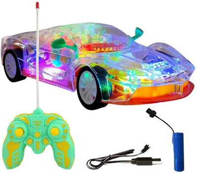 Little Creation Transparent Remote Control Racing Car with 3D Lights, Music & USB Rechargeable(Multicolor)