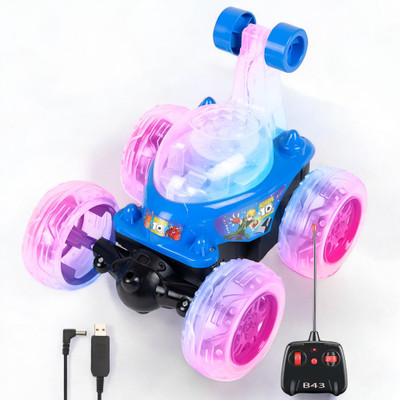 Mahi Zone Rechargeable Remote Control 360 Degree Stunt Car Music & Lights for Kids_M98(Blue)