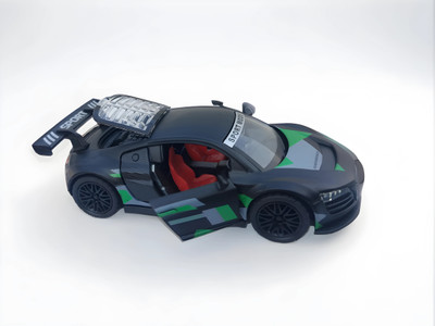 PlayNJoy Premium Audi Mustang R8 Performance Edition- Metal Toy Car- Pull Back Action(Black with Green Graphics)
