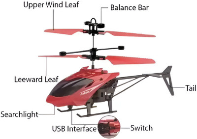 FUNKIDS Mini sensor Helicopter Aircraft Flashing Light TOY With Remote (Red)R-34(Red34)