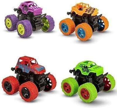 blooming furnancy Monster Truck Friction Powered 4wd Cars Toys pack of 4(Red, Purple, Green, Orange)