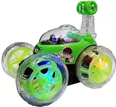 TOYACHI Rechargeable Remote Control 360 Degree Rotating Stunt Car for Kids M51(Green)