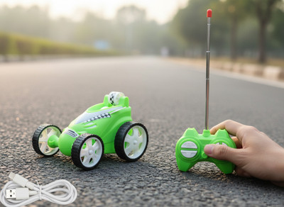 Gurukrupa 360 SMALL STUNT CAR RECHARGEABLE WITH C TYPE USB CABLE GREEN(Green)