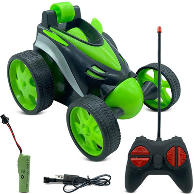 Just97 Remote Control 360 Degree Plastic Rolling Stunt Car for Kids & Android charger(Green, Black)