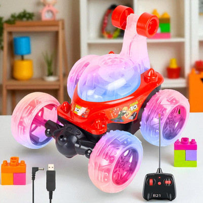 Mahi Zone Rechargeable Remote Control 360 Degree Stunt Car Music & Lights for Kids_M590(Red)