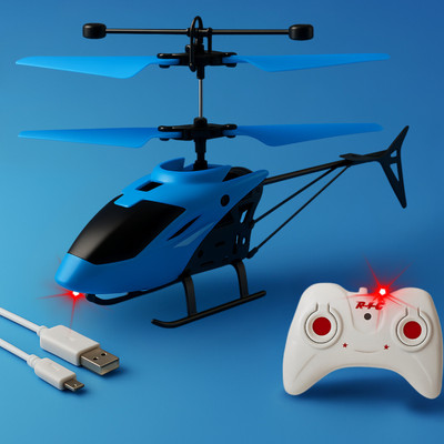 Vezimon RC Flying Helicopter with safety sensor, 3d led light, rechargeable Battery(Blue Colour)