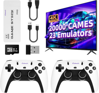Cubonic GameVerse M15 Plus 4K| 23 Emulators| HDMI Plug & Play| Dual Wireless Controller 64 GB with Games like Contra/ Street Fighter series/ Tetris/ Pac‑Man, 20000+ Build-In(White, 2X Wireless Controller)
