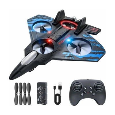 vishaltoys RC Fighter Jet - Remote Control Airplane with LED Lights & Stunt (Black)(Black)