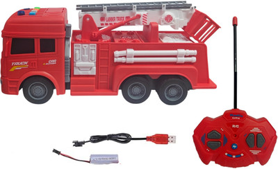 IndusBay 4 Channel Rechargeable Remote control FIre Brigade Rescue Truck with light Sound(Red)