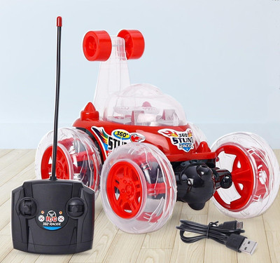 fenterprises Remote Control Stunt Car 360° Rotation Multicolour Lights Music Rechargeable RED(Red)