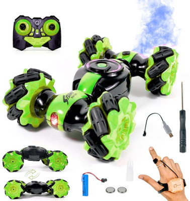 fizz Rc Stunt Car Double Rotating Off Road 2.4Ghz 4x4 Gesture Sensing with smoke_FSN(Green)