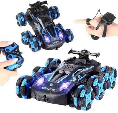 VikriDa Gesture Sensing Stunt Rc Cars, 6Wd Rechargeable Racing Drift Double-Sided Car(Blue)