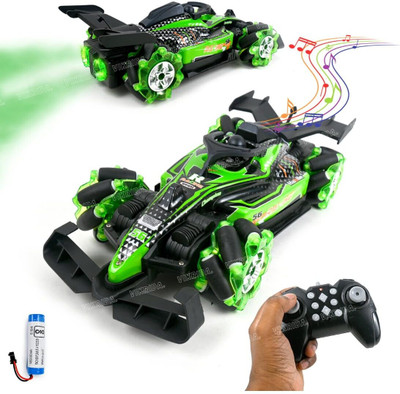 VikriDa RC Stunt Car for Kids|Double Smoke with LED Lights|360° Rotation 2.4Ghz(Green)
