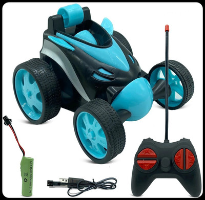 U.R.M. Enterprises RC Cars Stunt Car, Double Sided Rotating 360 Flips Vehicles_new1010(Blue)