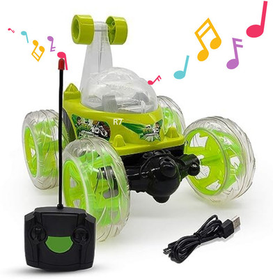 TOYACHI Rechargeable Remote Control 360 Degree Rotating Stunt Car for Kids M100(Green)