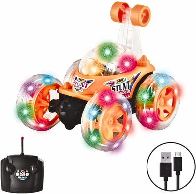 fenterprises Rechargeable Rotating&Rolling Big Stunt Racing Car Toy Music & Light(Orange)