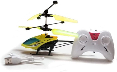 Toodles New_Kids Plastic Induction Type 2-in-1 Flying Helicopter with Remote1(Yellow)
