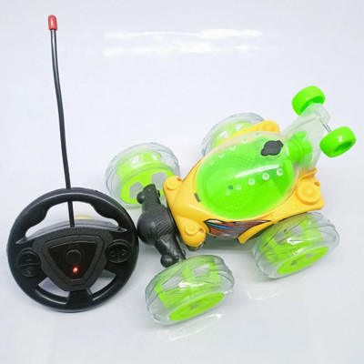 ALLWISH Flip & Spin Rechargeable RC Stunt Car Remote Control Toy Car with Light & Sound(Green)