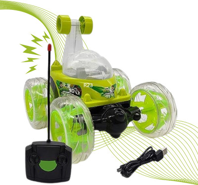 Just97 BEN-10 Rechargeable- Remote Control 360 Degree Rotating Stunt CAR for Kids G28(Green)