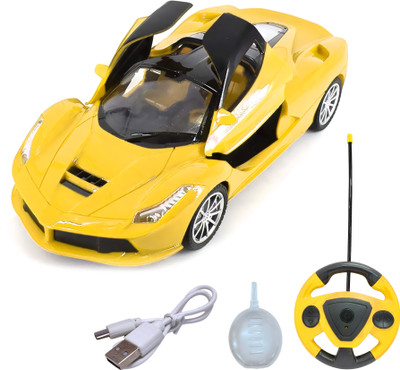 Toy DEKHO Remote Control Rechargeable Car Toy High-Speed Racing with LED Lights(Yellow)