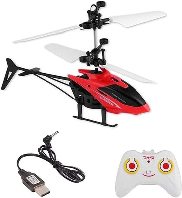 Toodles fk_Kids Plastic Induction Type 2-in-1 Flying Helicopter with Remote14(Red)