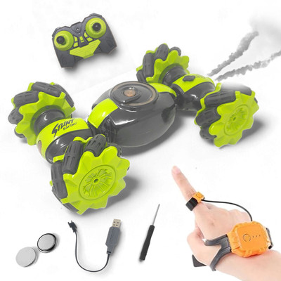 JRCLUB Rc Stunt Car Double Sided Rotating Hand Gesture Twisting Car with smoke effect_1(Green)