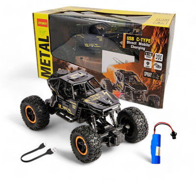 fizz Remote Control Metal Car for Kids with Mist Smoke Monster Truck rock crawler_FT3(Black)