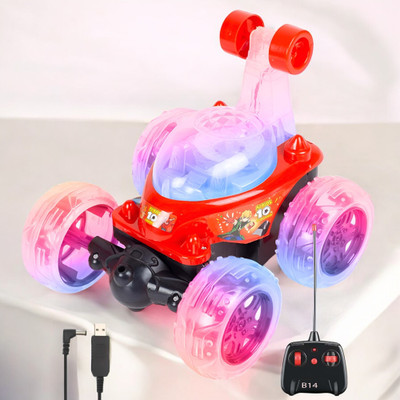 Just97 Rechargeable Remote Control 360 Degree Stunt Car Music & Lights for Kids_437(Red)