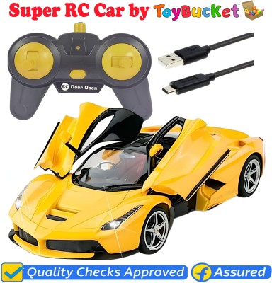 ToyBucket Super RC 1:16 Scale Rechargeable Car with Doors Opening, Headlights & USB Cable(Yellow)
