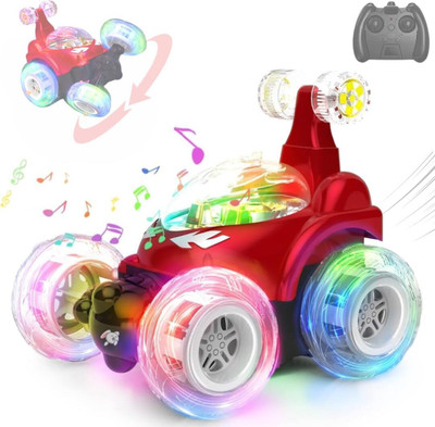 APNA STORE Rechargeable Remote Control Rotating Rolling Stunt RC Car Toys(Multicolor)