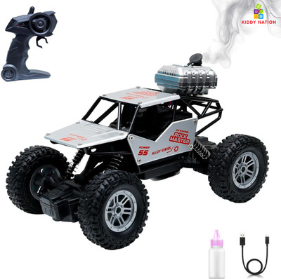 Kiddy Nation Rock Crawler Rechargeable RC Car 4X4 Off-Road Monster Truck for Kids with Smoke(Silver)