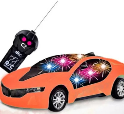 Tenmar Wireless Remote Control Fast Modern Car With 3D Light RCAR_ORANGE_A49 (Orange)(Multicolor)