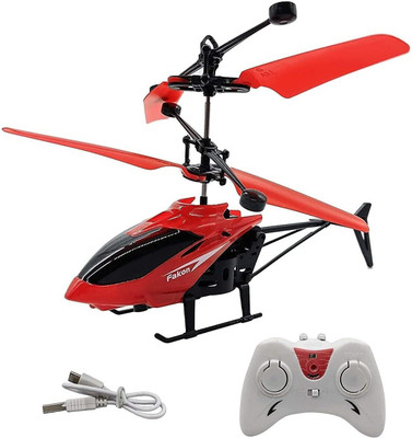 ETICAF Kids Plastic Induction Type 2-in-1 Flying Helicopter with Remote33(Red)
