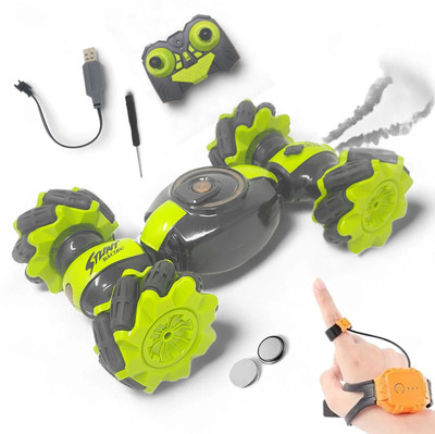 JOYWHIZ Rc Stunt Car Double Sided Rotating Hand Gesture Twisting Car with smoke effect_9(Green)